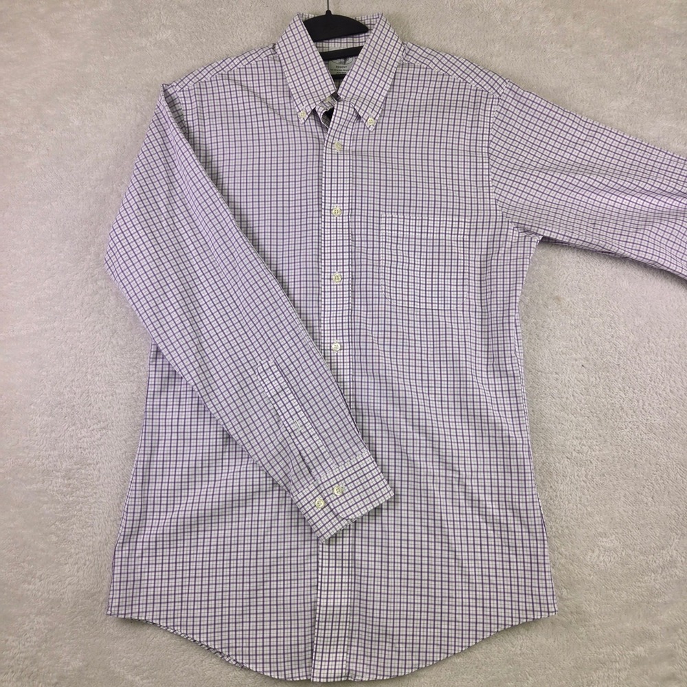 Brooks Brothers 1818 Regent Non-Iron Dress Shirt Purple White Check 14.5 32/33